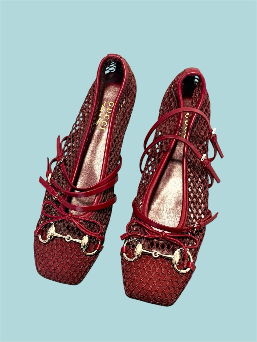 Gucci Women's Burgundy Mesh Horsebit Flats